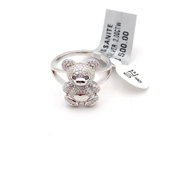 2.00 Ctw Moissanite Teddy Bear Ring – 925 Silver Plated, GRA Certified - Picture 3 of 17